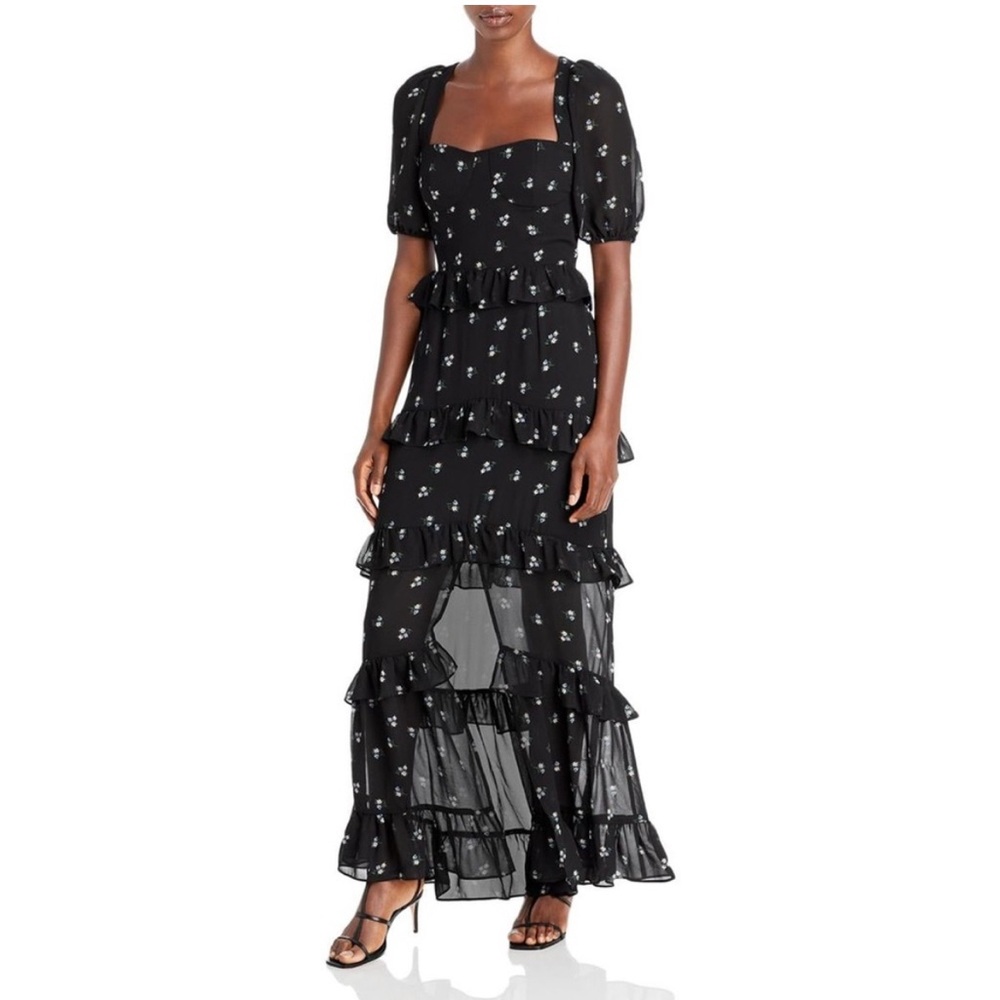 WAYF Tiered Maxi Dress Bustier Whimsy Cici‎ Black Large